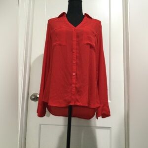 Red slim fit button down shirt